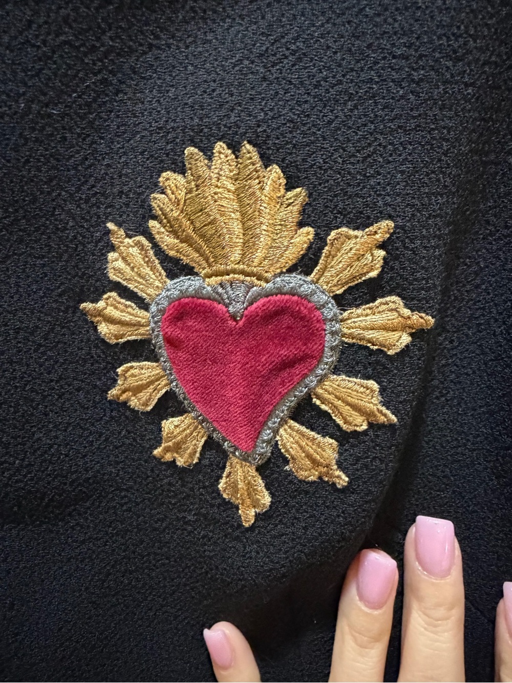 Dolce & Gabbana Size 40 Black Sacred Heart Embroidered Dress Wool Silk Luxury - Picture 6 of 15